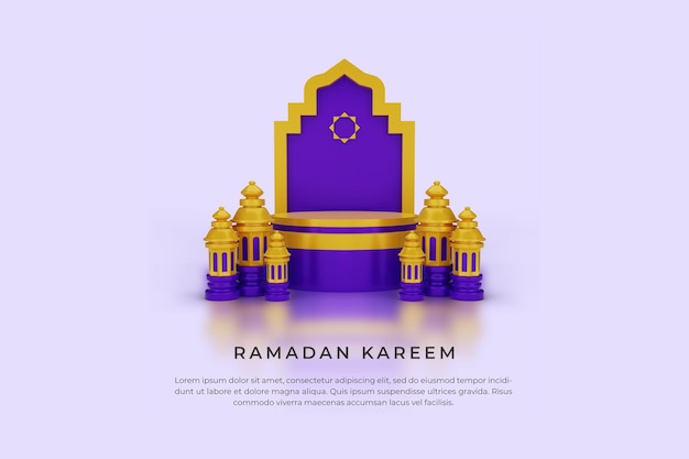 Rendering 3d saluti islamici del ramadan ornamenti 3d e podi islamici