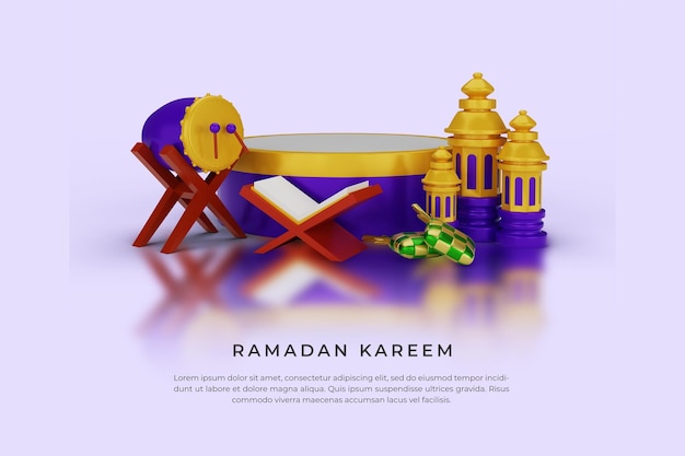 3d render islamic ramadan greetings 3d ornaments and islamic podiums