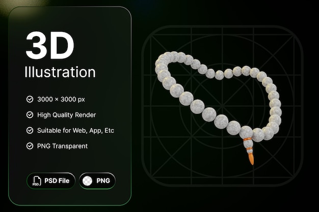 3d render islamic rosary beads ramadhan concept modern design