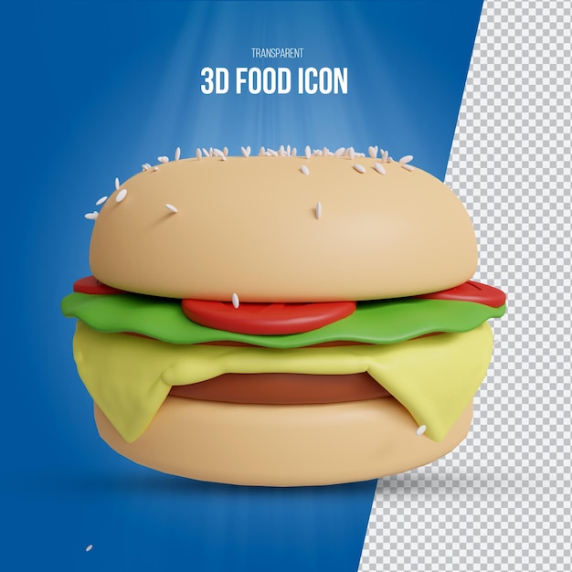 3Dレンダリングアイソメトリックおいしいチーズバーガー透明アイコン正面図