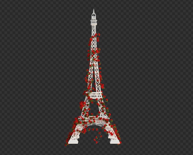 3d render ivy plants on eiffel tower isolated