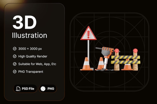 PSD rendering 3d jackhammer construction concept modern icon illustrations design