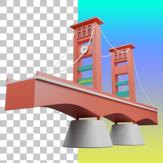 PSD 3d render jembatan ampera geïsoleerd