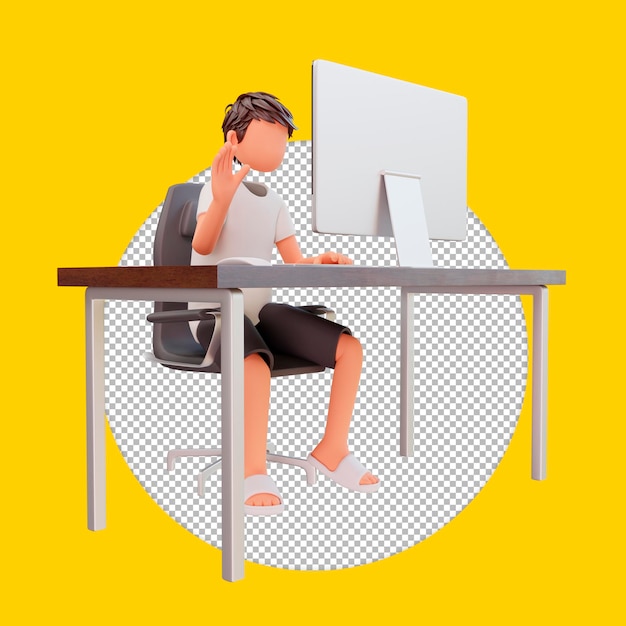 3D render jonge man heeft een videochat