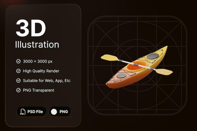 3d render kayaking outdoor adventure concept modern icon illustrations design