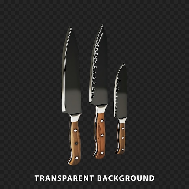 PSD 3d render kitchen knife isolated on transparent background