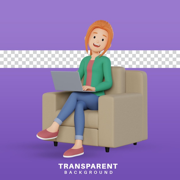 3d render kobiecej postaci pracującej na laptopie