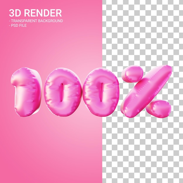 PSD 3d render korting 100 procent met roze kleur