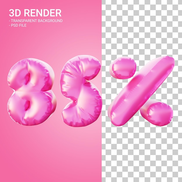 PSD 3d render korting 85 procent met roze kleur