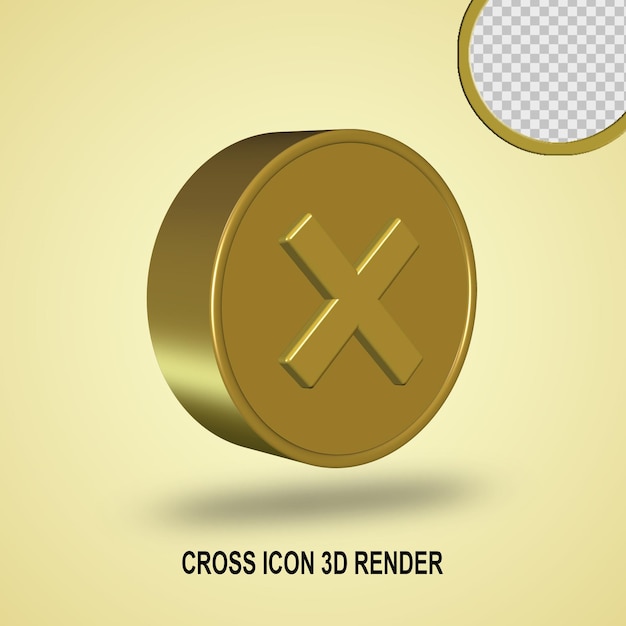 3d render kruis pictogram goud