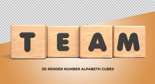 PSD 3d render kubus hout letter team