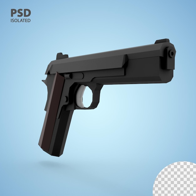 PSD 3d render laag poly pistool 4k resolutie