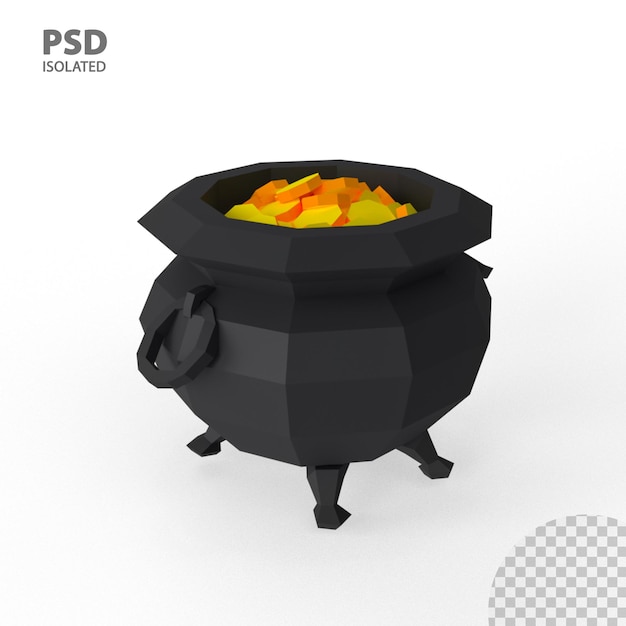 3D render laag poly Pot of Gold Game Asset 4k resolutie