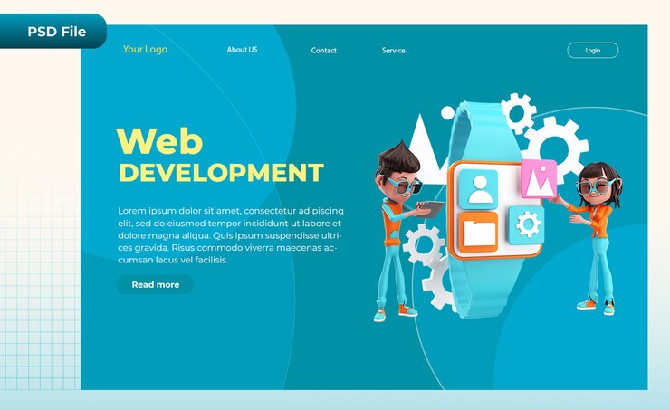 PSD 3d render landing page  smartwatch development illustration