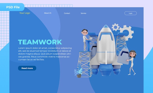 3d render landing page Teamwork illustration