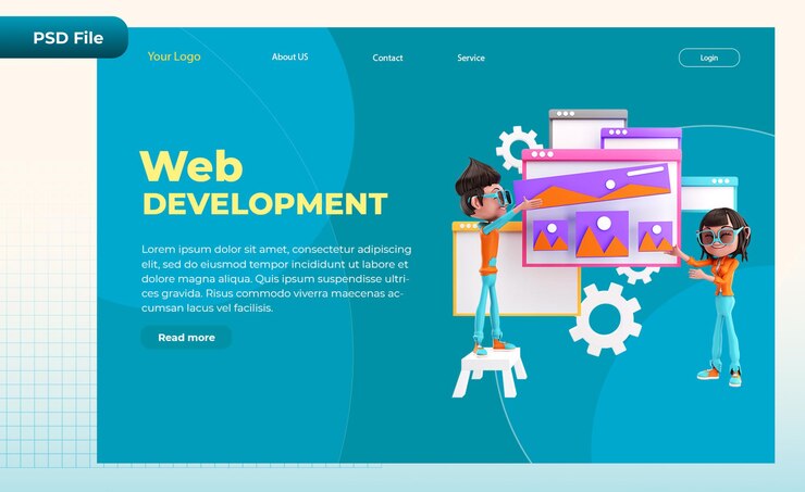 PSD 3d render landing page web designing illustration
