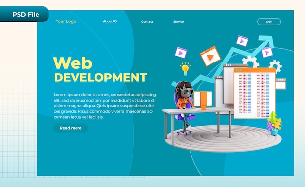 PSD 3d render landing page web designing illustration