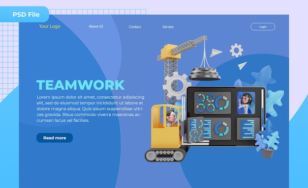 3D render landingspagina Teamwork illustratie