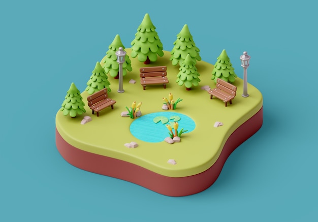 PSD 3d render of landscape illustration