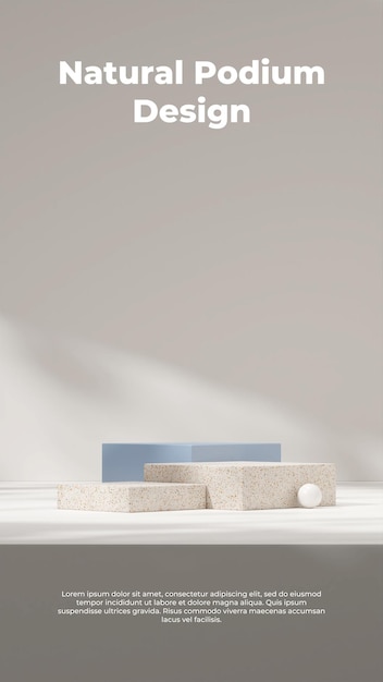 3d render landschap mock up blauw en terrazzo textuur podium in portret met schaduw achtergrond