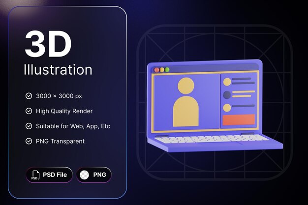 3d 렌더링 노트북 엔터테인먼트 개념 현대 아이콘 일러스트 디자인