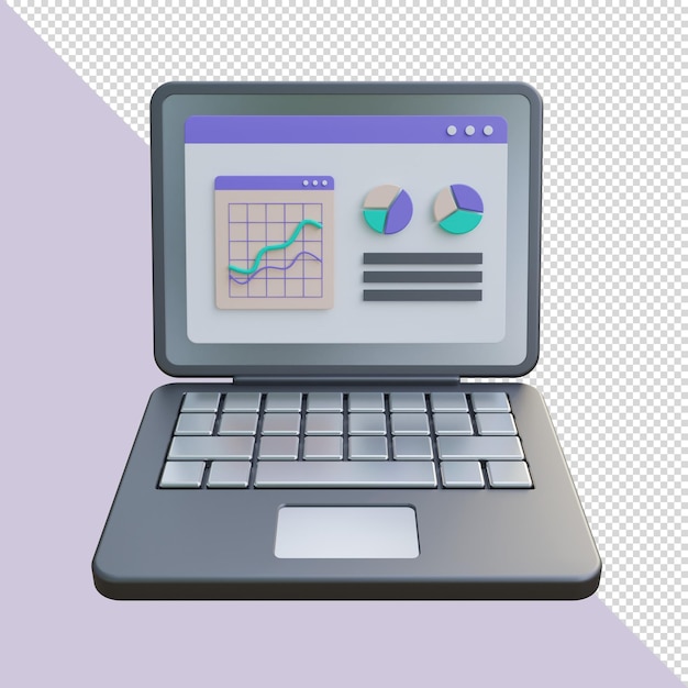 PSD 3d render laptop with charts on the screen