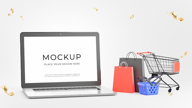 3d render of laptop with shopping concept 