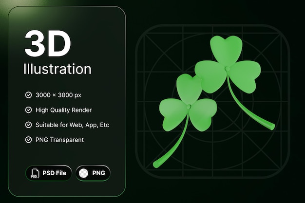 3D Render Leaf Saint Patrick Concept Modern Icon Illustrations Design