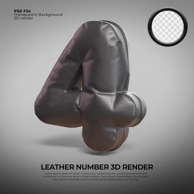 3D Render leather number 4 black color