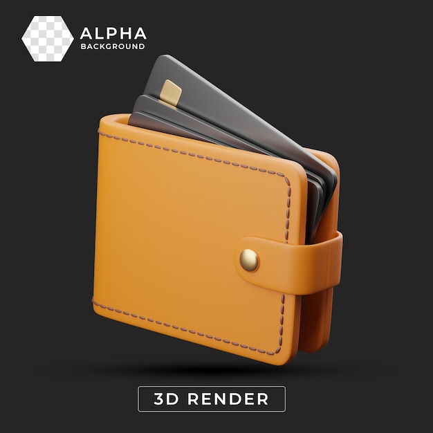 3D レンダリング 革の財布とカード