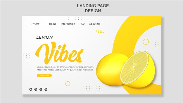 PSD 3d render lemon landing page template design