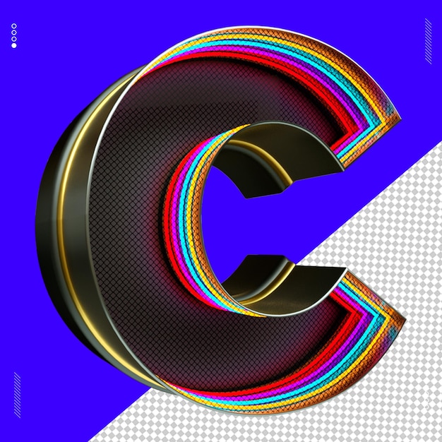 PSD 3d render letter c font neon licht