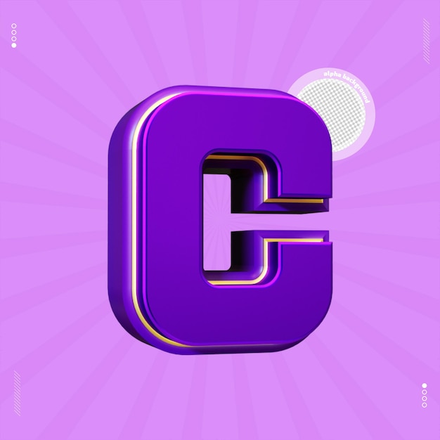 PSD 3d render letter c font purple