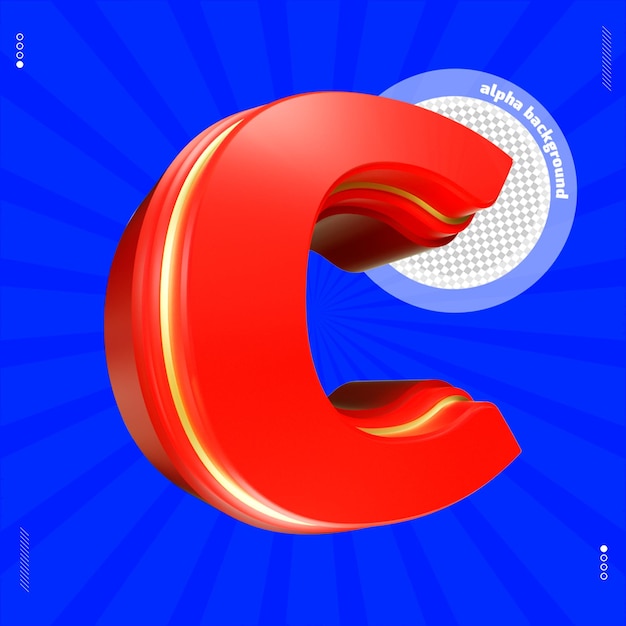 PSD 3d render letter c font uppercase red