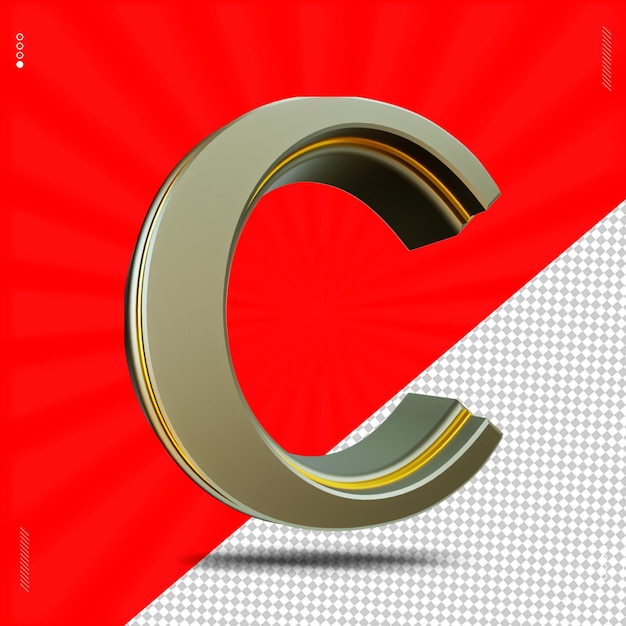Premium PSD 3d render letter c font uppercase steel Premium PSD 3d render letter c font uppercase steel