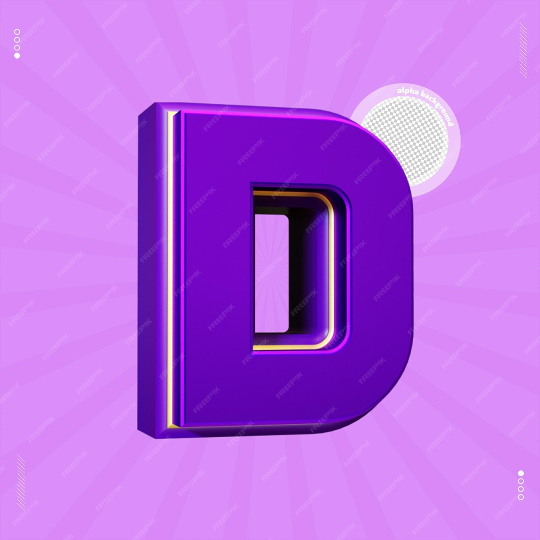 Premium PSD | 3d render letter d font purple