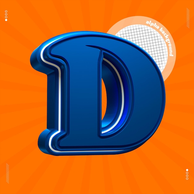 PSD 3d визуализация буквы d шрифта в верхнем регистре синего цвета