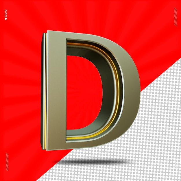 PSD 3d render letter d font uppercase steel