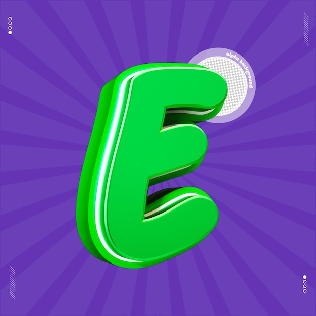 PSD 3d render letter e font green