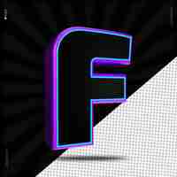 PSD 3d render letter f font neon