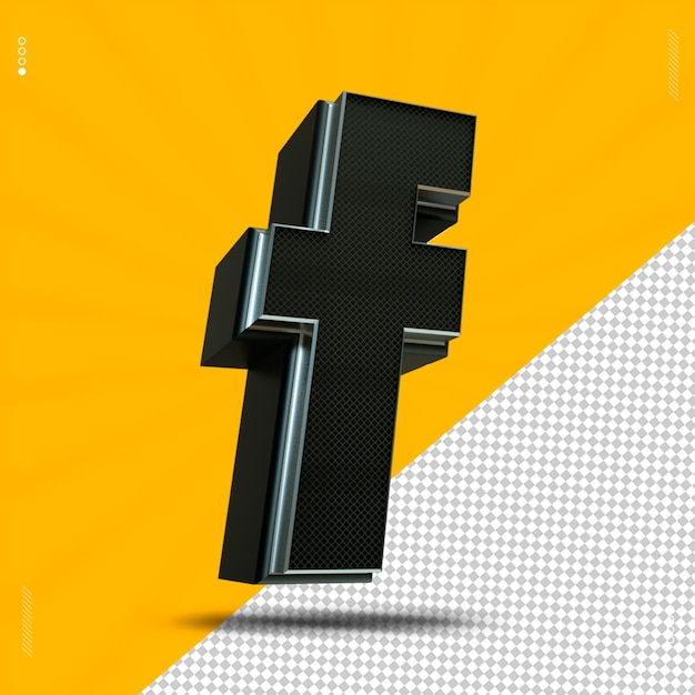 3d render letter f lettertype metaal zwart