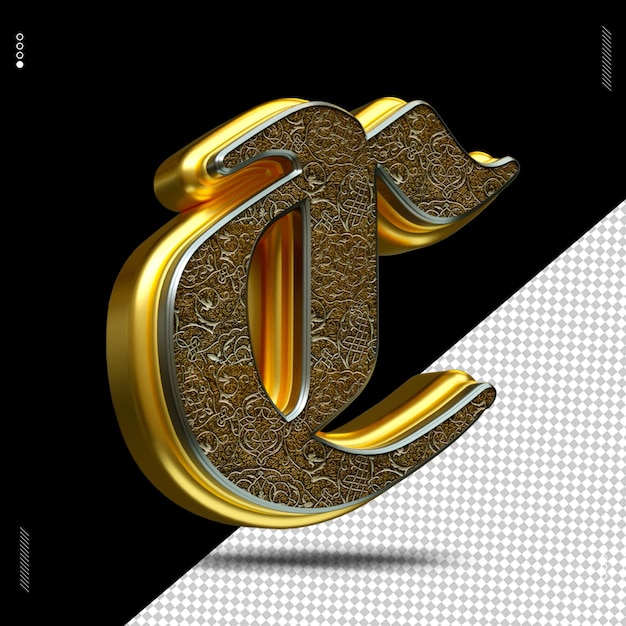 PSD 3d render letter font medieval gold