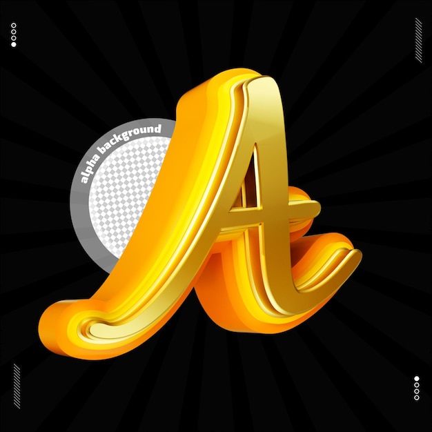 3d render letter a font uppercase yellow