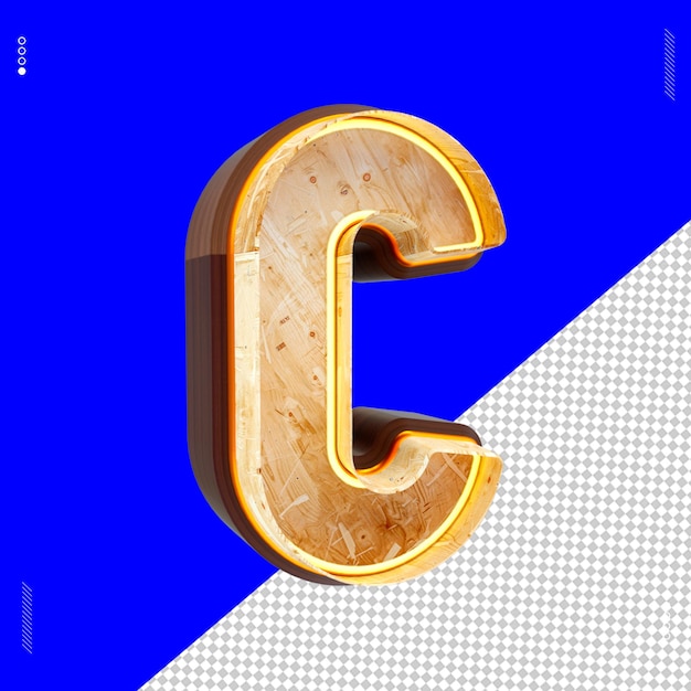 3d render letter font wood light C