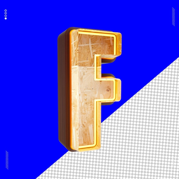 3d render letter font wood light F