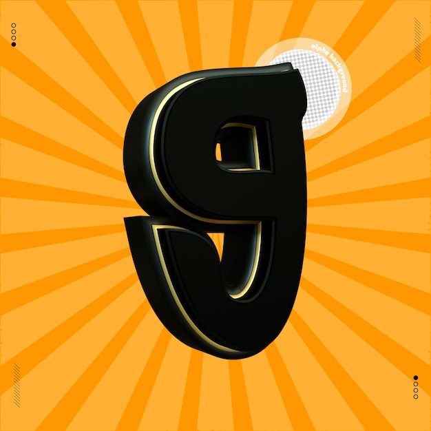 3d render letter g font japanese black