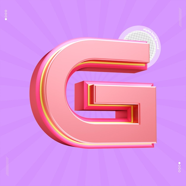 PSD 3d render letter g lettertype roze