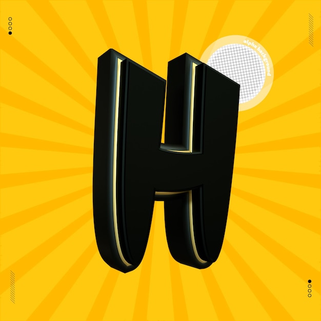 3d визуализация буква h шрифт японский черный