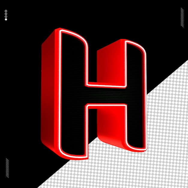 3d render letter h font red neon