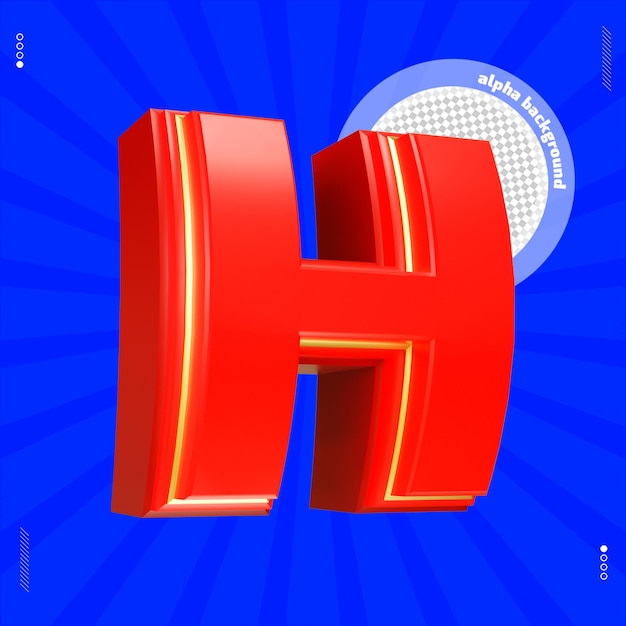 3d render letter h font uppercase red